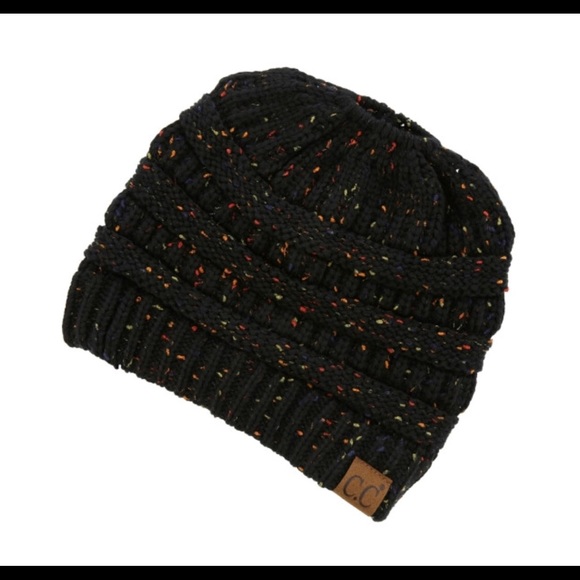 Black Messy-bun, confetti print C.C beanie New - Picture 3 of 5